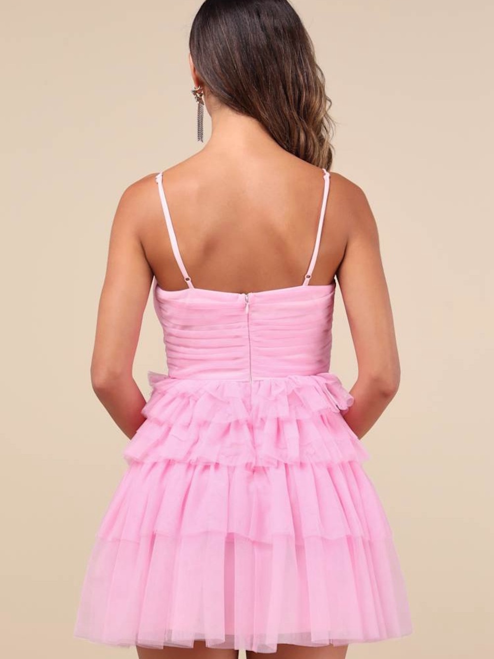 Lulus Special Poise Pink Tulle Pleated Sleeveless Tiered Mini Dress Size XL NWT - Picture 5 of 15